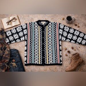 Vintage Kitty Hawk by Vivian Wang Mirror Stud Nordic Statement Cardigan Sweater